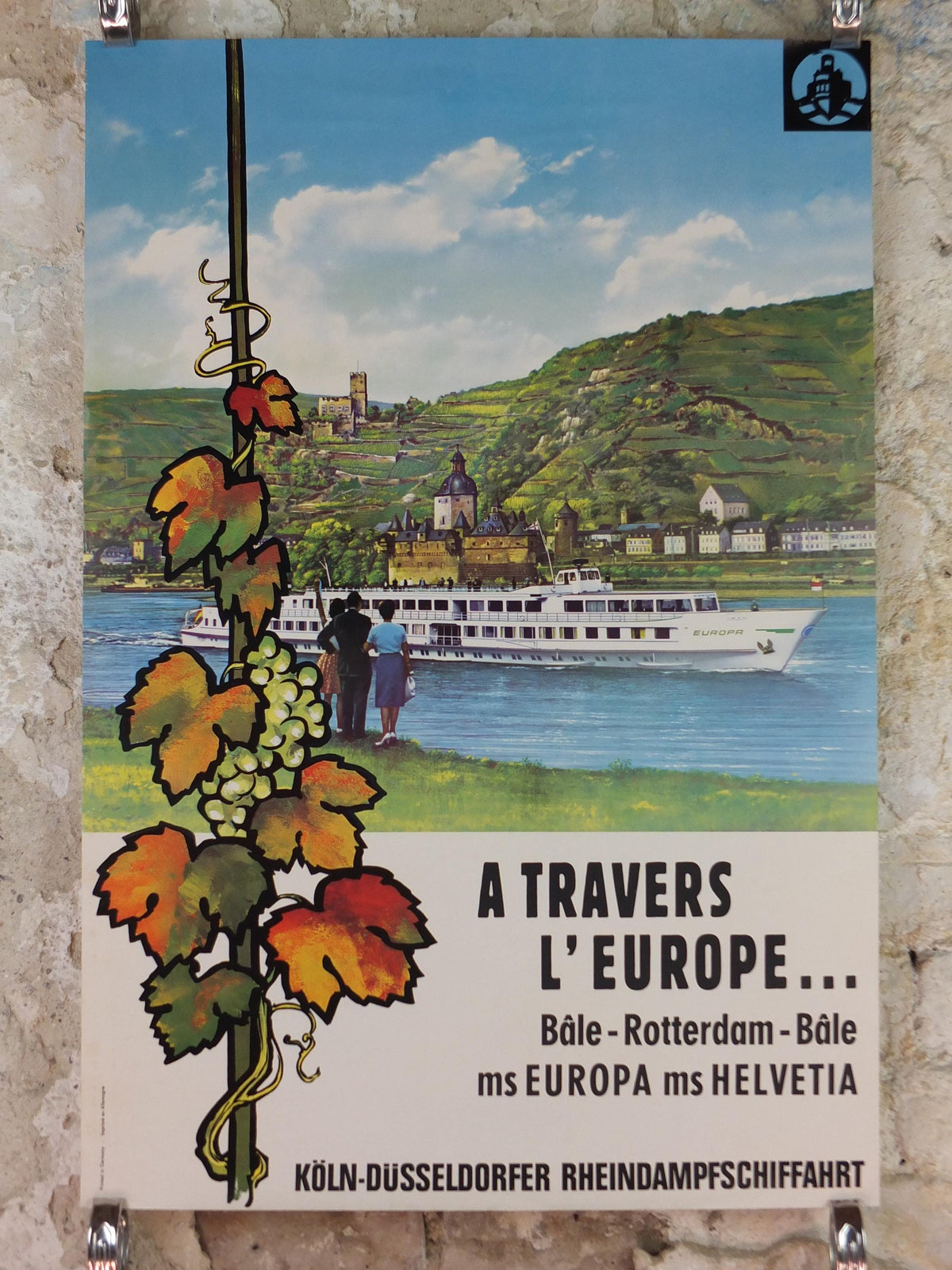 1950s Rhine Cruise Poster, From Basel to Rotterdam, Switzerland to Netherlands Cruise Company Advertising, travel tourism, wall art decor