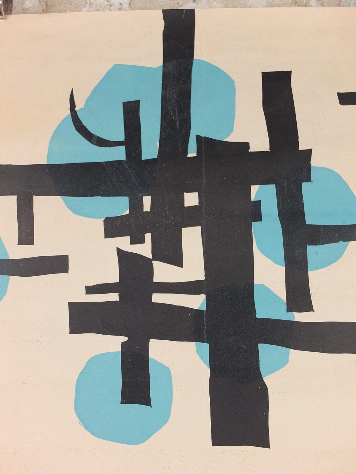 1959 Dortmund Abstract Poster, black lines and blue circles, Artists of Dortmund, Musee de Picardie, art gallery exhibition, wall art decor