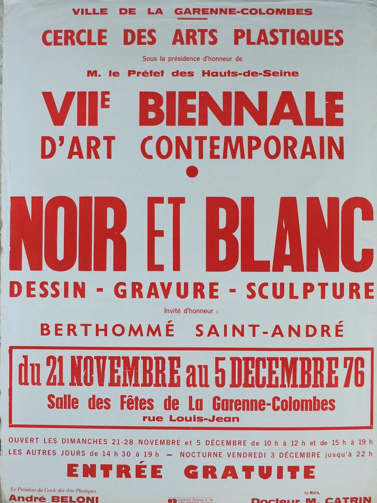 1976 Black & White Poster, Noir et Blanc, sculptures, drawing and engravings, lovely patina, wall art decor