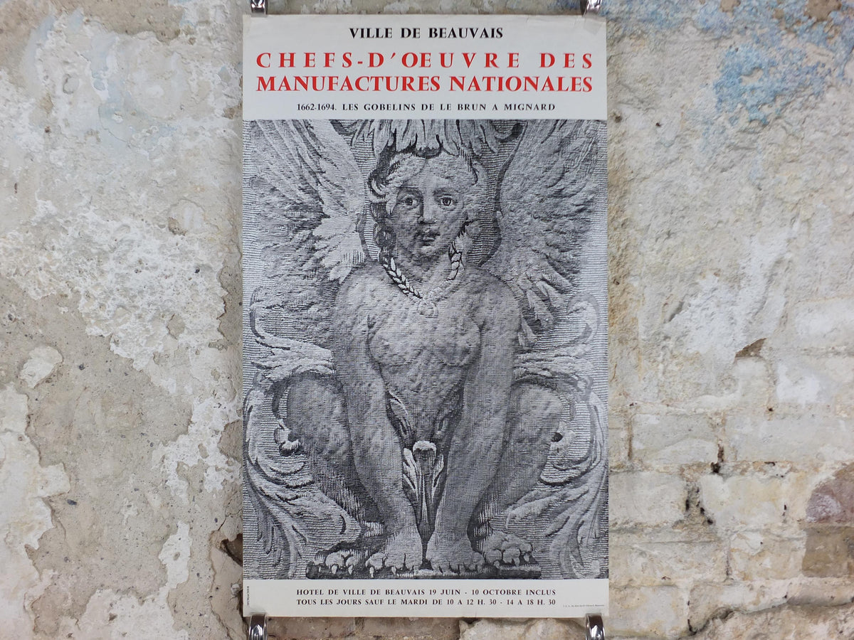 1970s Winged Sphinx Tapestries Poster, Charles Le Brun and Pierre Mignard, Gobelins factory, artist gallery exhibition, wall art decor