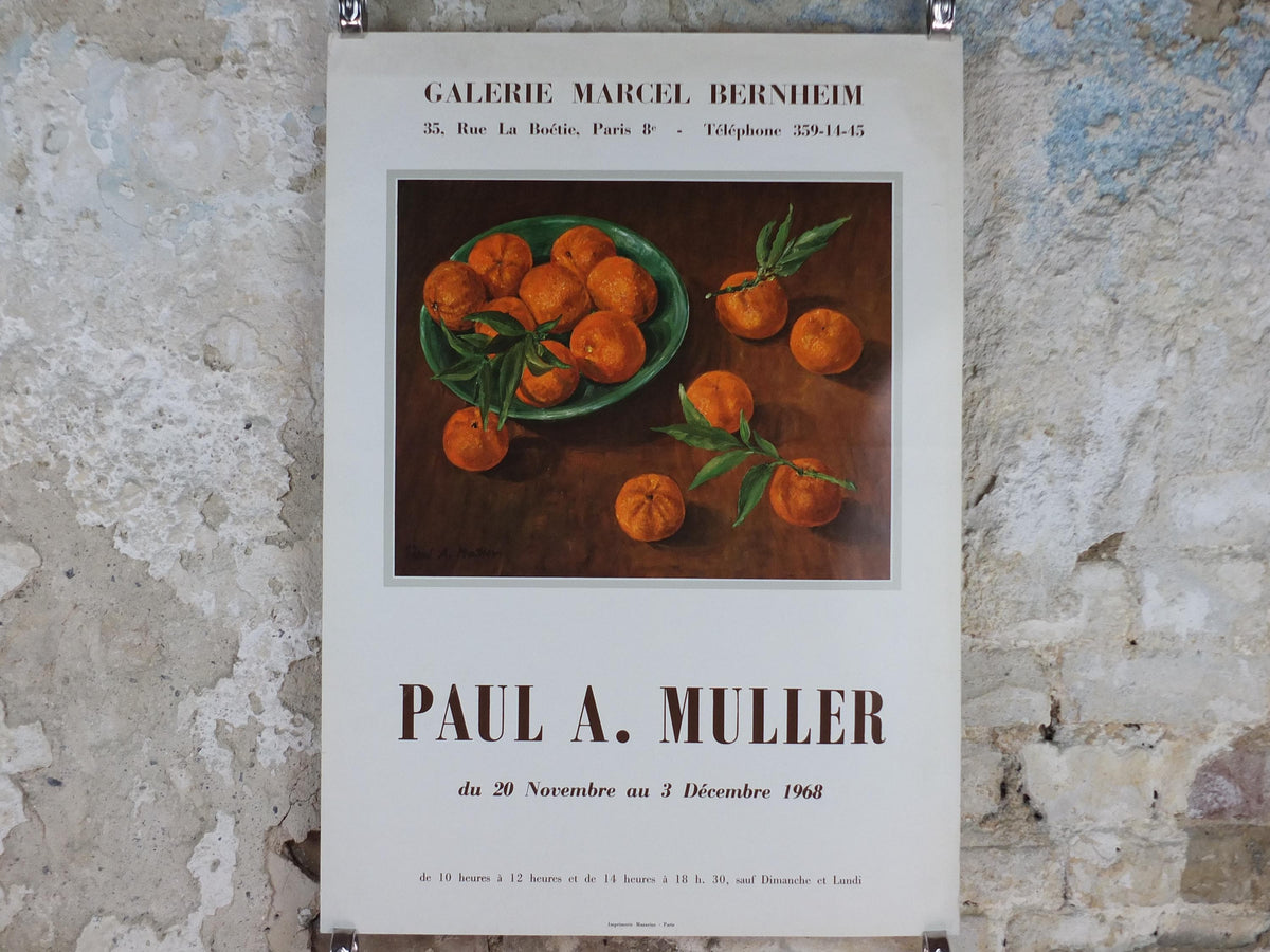 1968 Citrus Oranges Poster, Paul A Muller, still life, impressionists, artist gallery exhibition wall art decor