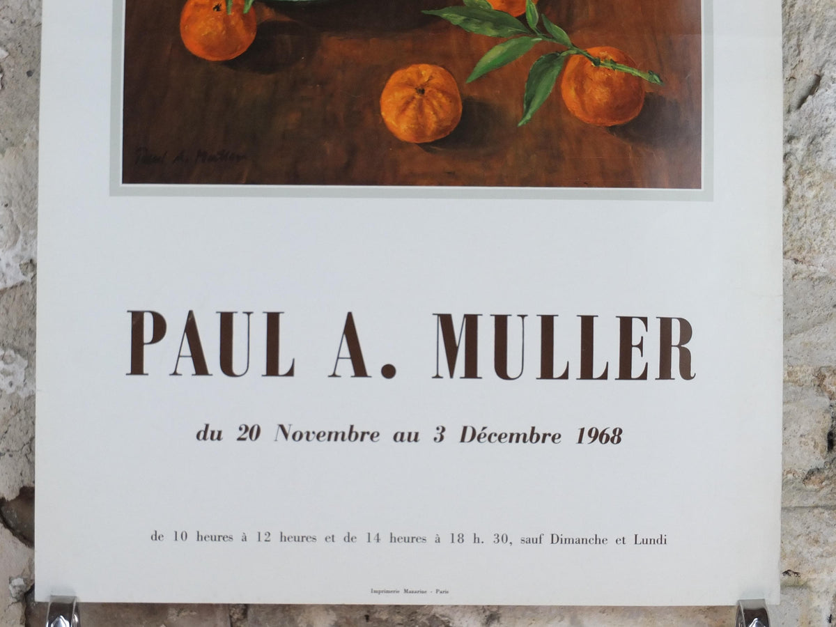 1968 Citrus Oranges Poster, Paul A Muller, still life, impressionists, artist gallery exhibition wall art decor
