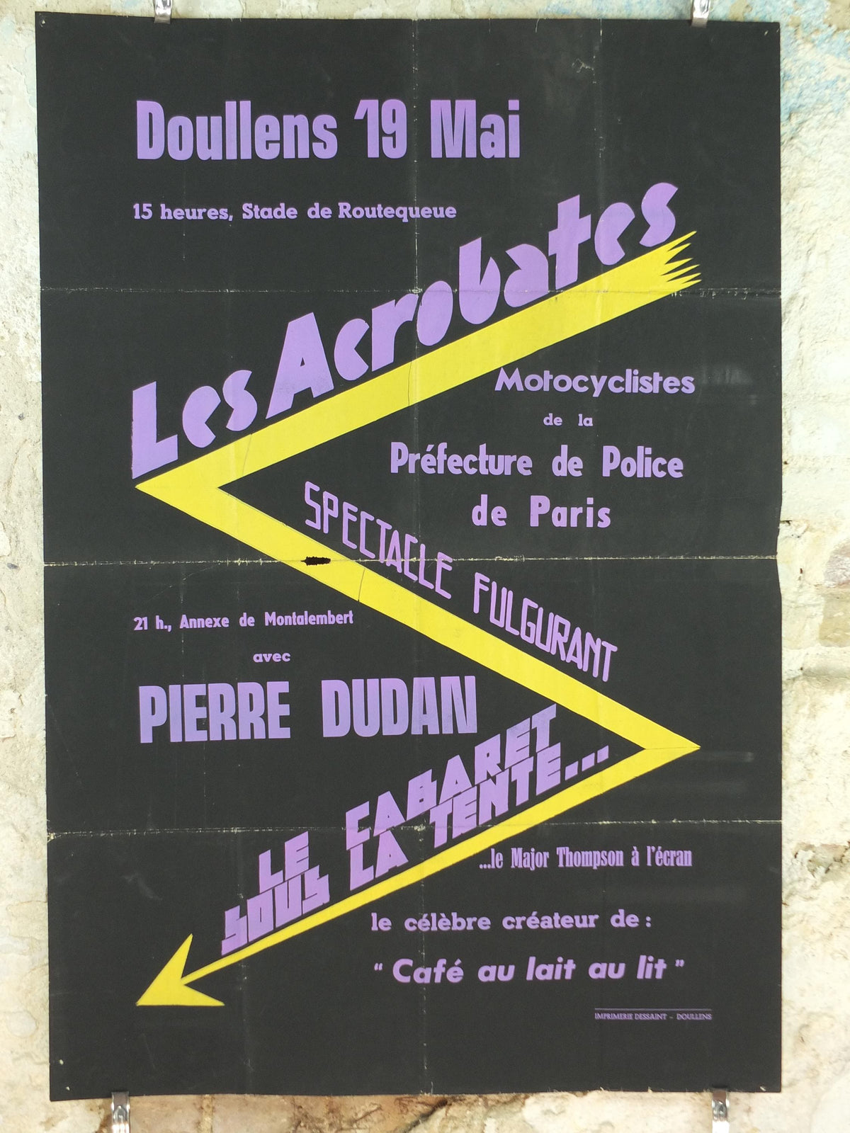 1960s Motorcycle Acrobatics Poster, Les Acrobates, Doullens France, Motorcyclistes Paris, Entertainment Extravaganza, retro wall art decor