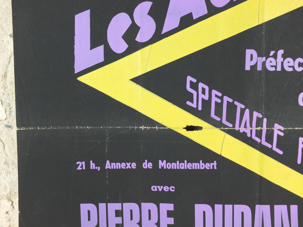 1960s Motorcycle Acrobatics Poster, Les Acrobates, Doullens France, Motorcyclistes Paris, Entertainment Extravaganza, retro wall art decor