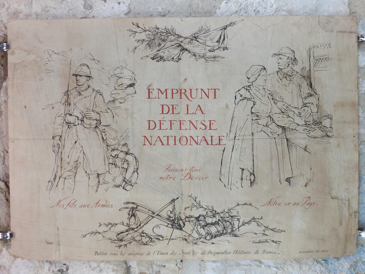 1916 French WW1 War Bond Poster, by Bernard Naudin, National Defence Loan, Let's all do our Duty, original antique, wall art decor