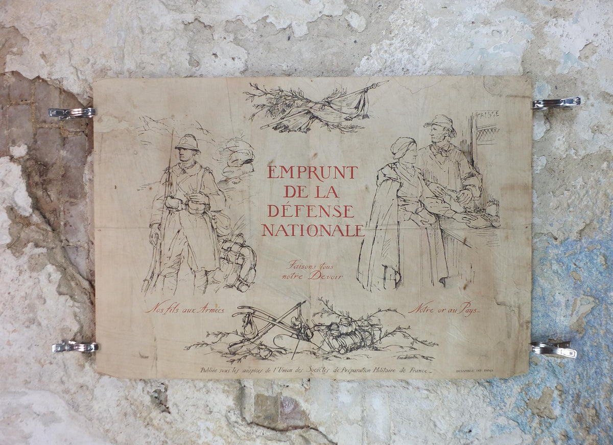 1916 French WW1 War Bond Poster, by Bernard Naudin, National Defence Loan, Let's all do our Duty, original antique, wall art decor
