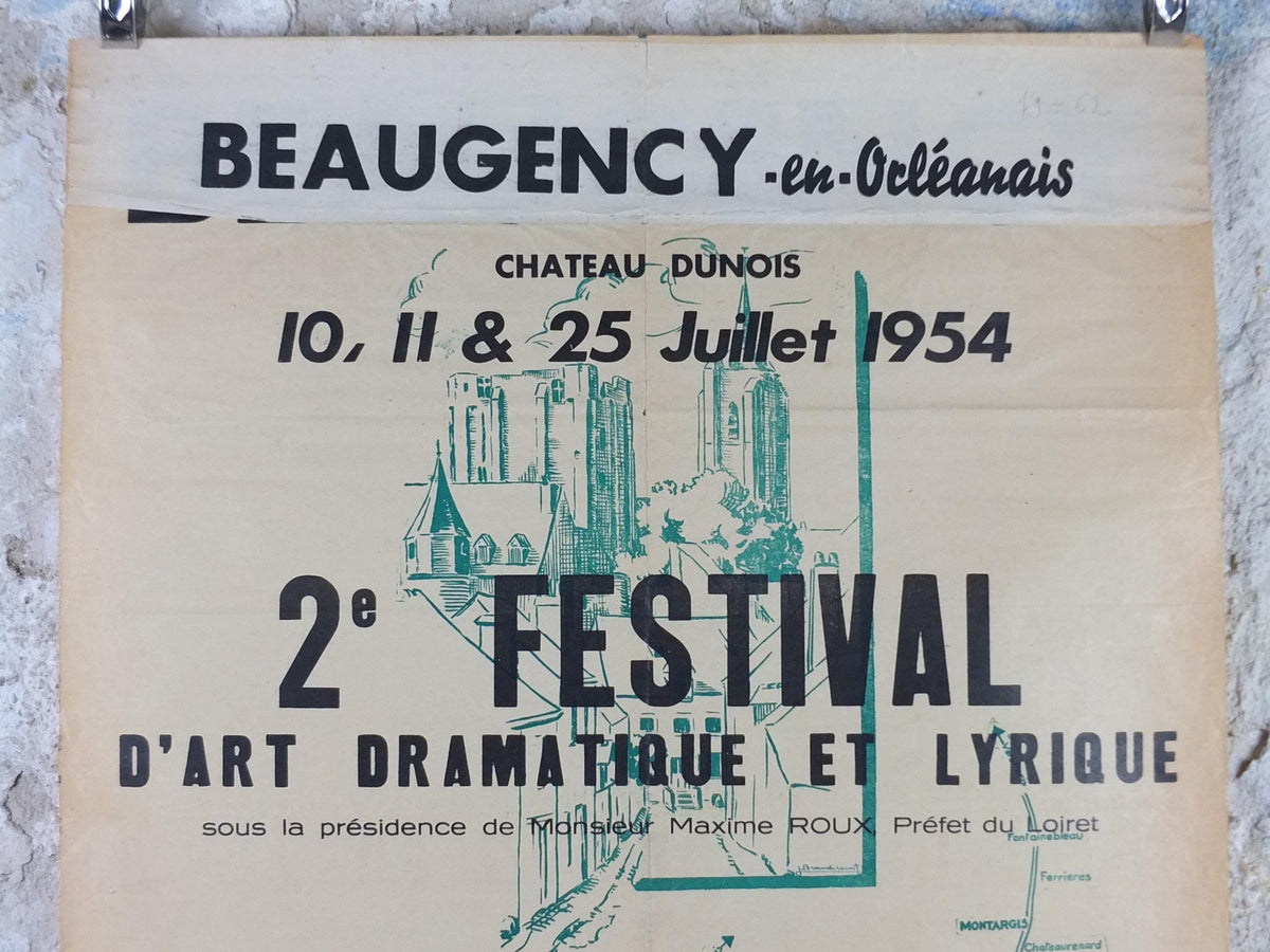 1953 Orleans Beaugency Poster, Festival of the Arts, music and theatre, Paris, Briare & Blois, wall art decor
