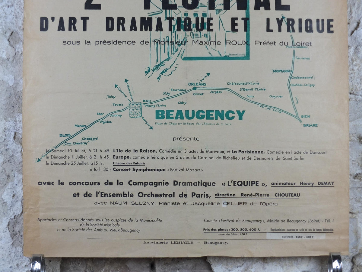 1953 Orleans Beaugency Poster, Festival of the Arts, music and theatre, Paris, Briare & Blois, wall art decor
