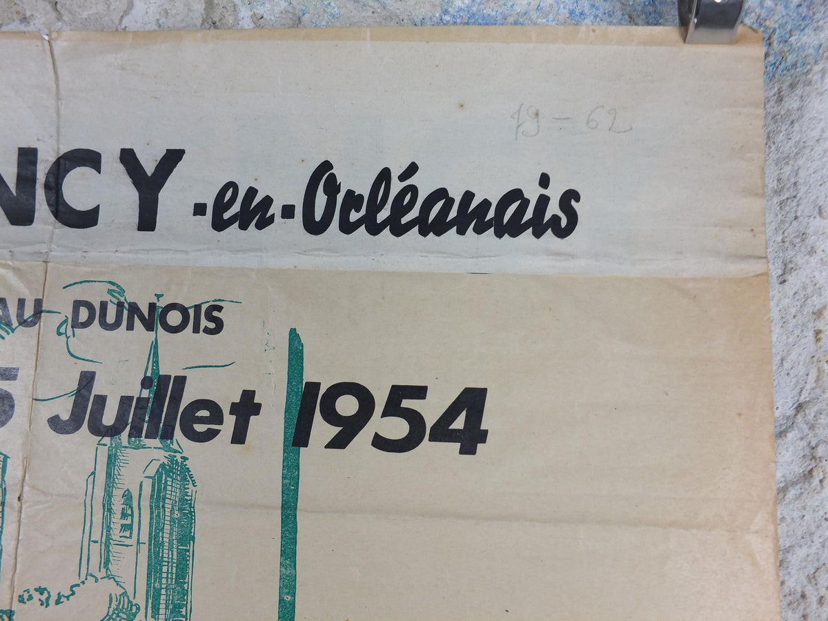 1953 Orleans Beaugency Poster, Festival of the Arts, music and theatre, Paris, Briare & Blois, wall art decor