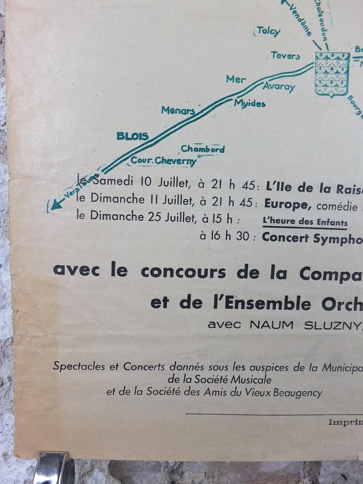 1953 Orleans Beaugency Poster, Festival of the Arts, music and theatre, Paris, Briare & Blois, wall art decor