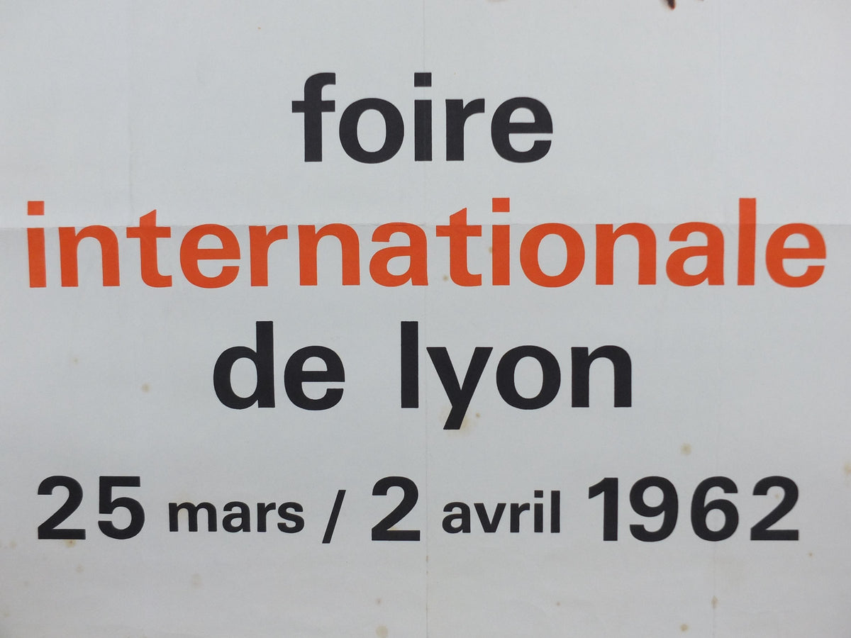 1962 International Fair Lyon Poster, The Orange Lion of Lyon, Original Vintage French, Advertising print, wall art retro decor