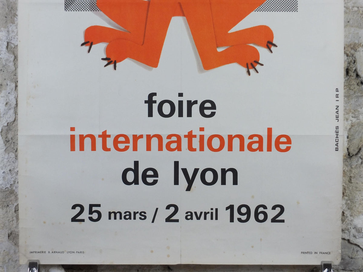 1962 International Fair Lyon Poster, The Orange Lion of Lyon, Original Vintage French, Advertising print, wall art retro decor