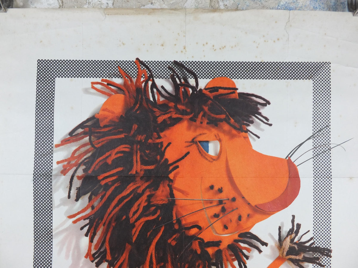 1962 International Fair Lyon Poster, The Orange Lion of Lyon, Original Vintage French, Advertising print, wall art retro decor