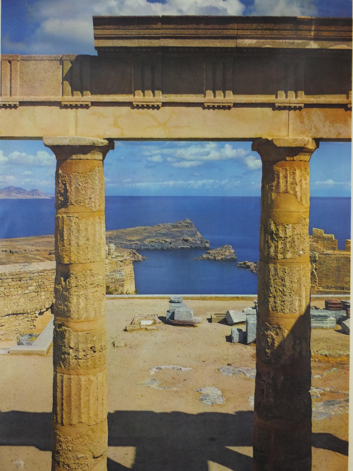 1960 Rhodes Greece Travel Poster, Ροδοσ, Temple of Apollo, Lindos, acropolis, travel tourism, holiday vacation, wall art decor