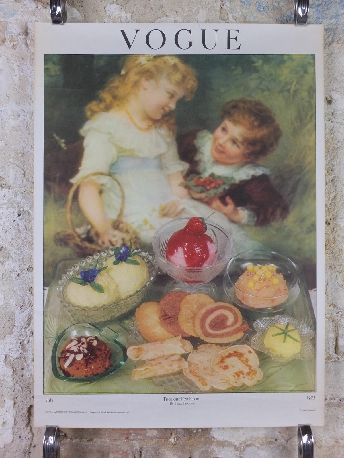 1975 Vogue Magazine Poster, by Conde Nast, Thought for Food, by Tessa Traeger Dryden, art deco nouveau, fashion Advertising, wall art decor