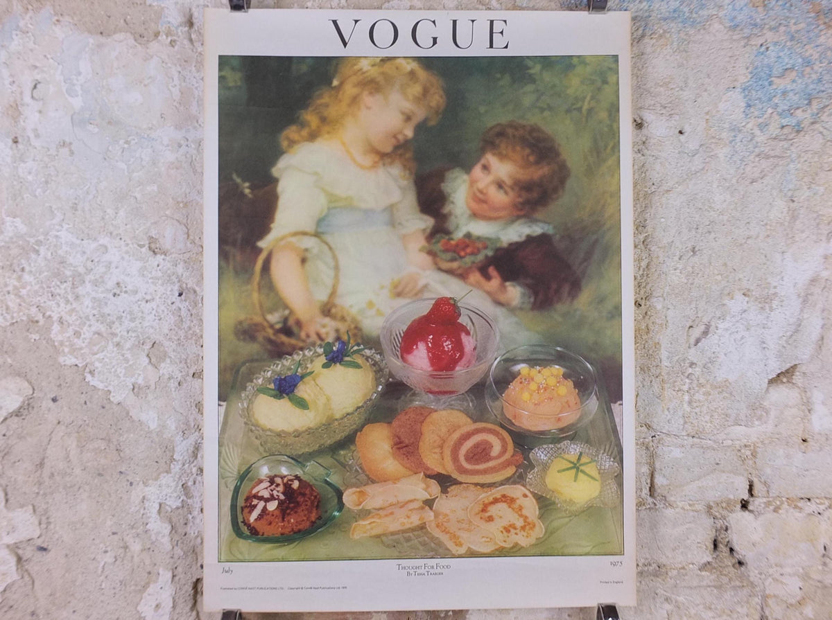 1975 Vogue Magazine Poster, by Conde Nast, Thought for Food, by Tessa Traeger Dryden, art deco nouveau, fashion Advertising, wall art decor