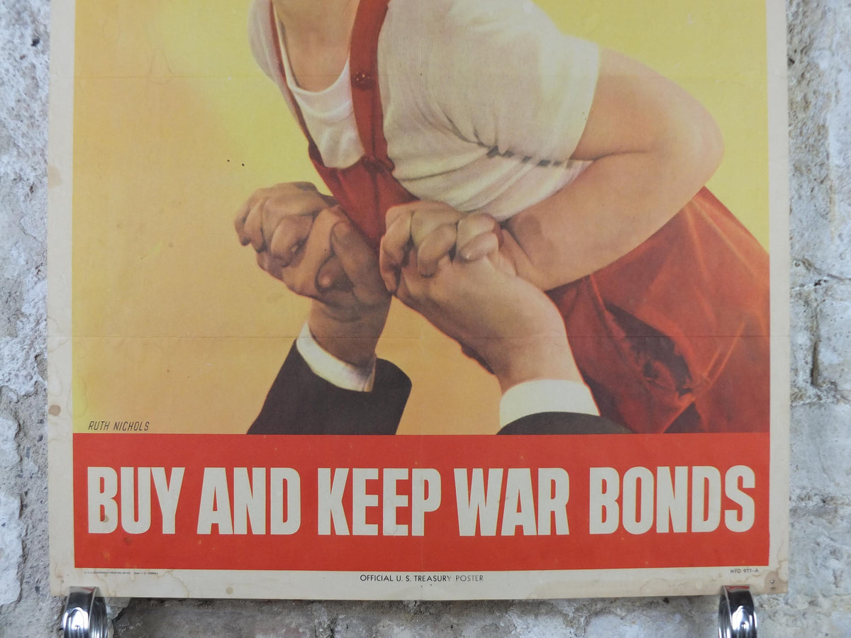1944 War Bonds Poster, Protect His Future, Laughing Boy, Buy and Keep War Bonds, by Ruth Nichols, WFD 977-A, US Treasury wall art decor