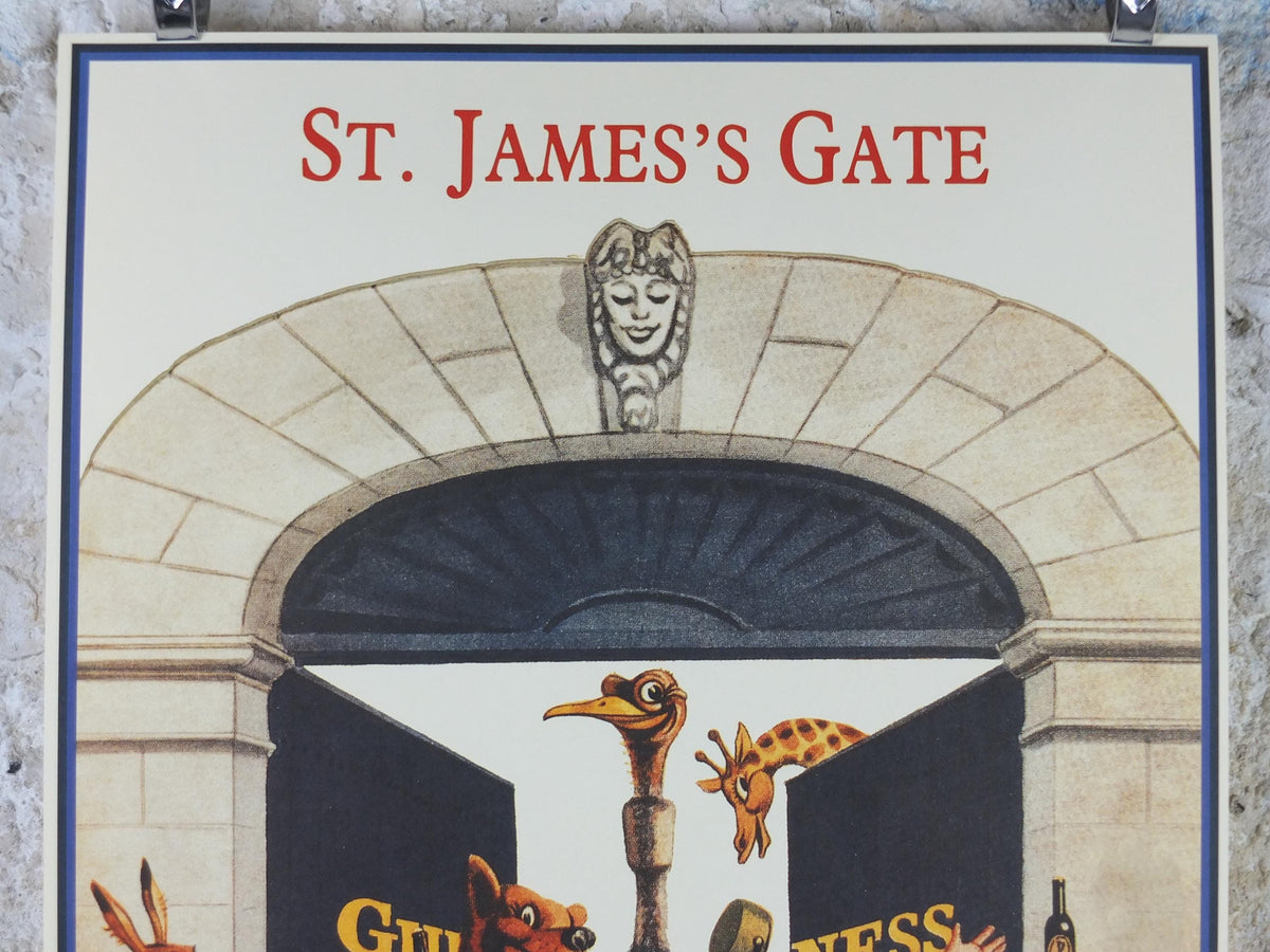 1990s Guinness St James Gate Poster, from Guinness Museum, By John Gilroy 1959, zookeeper with Guinness animals, Wall art decor