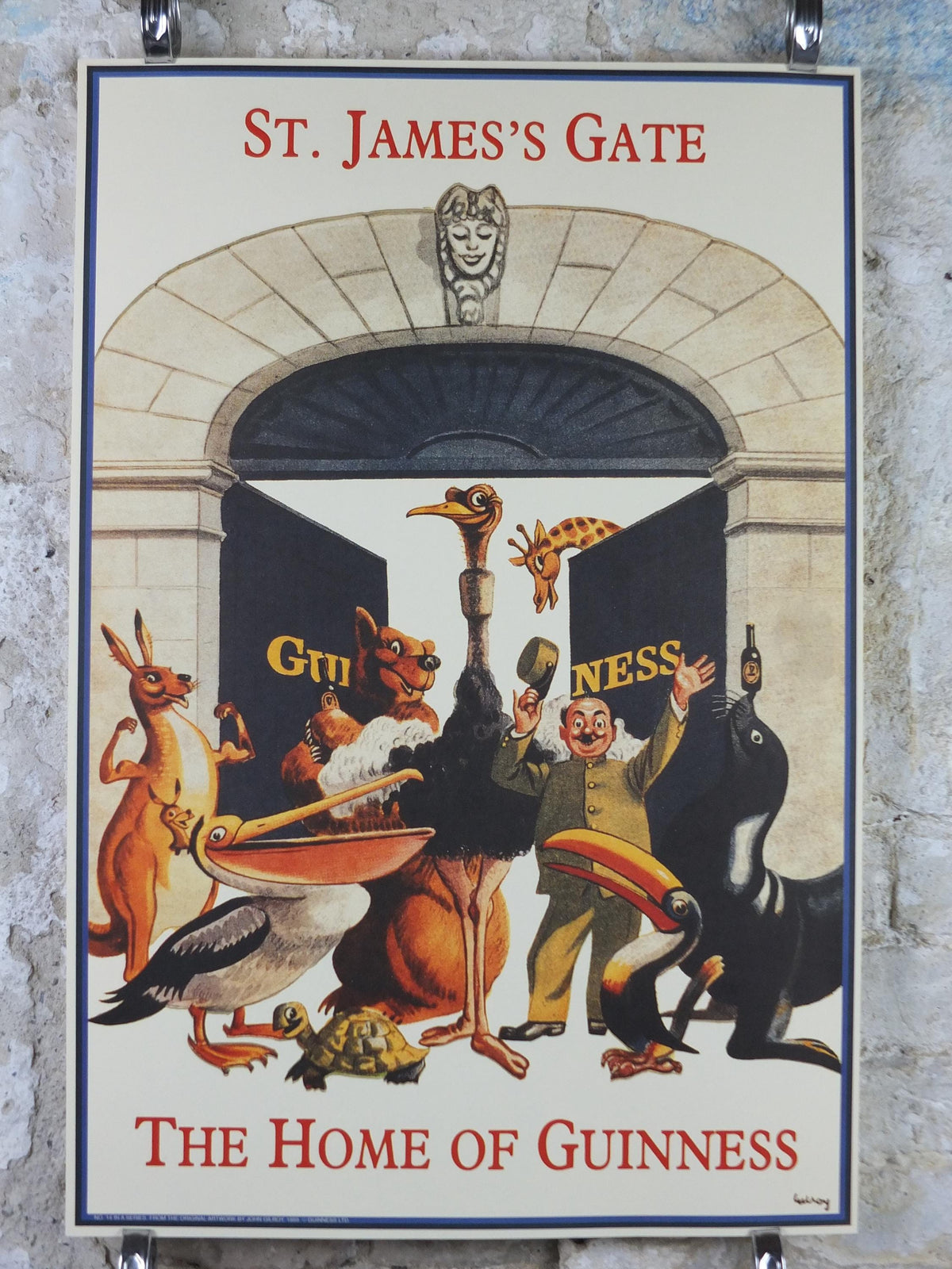 1990s Guinness St James Gate Poster, from Guinness Museum, By John Gilroy 1959, zookeeper with Guinness animals, Wall art decor