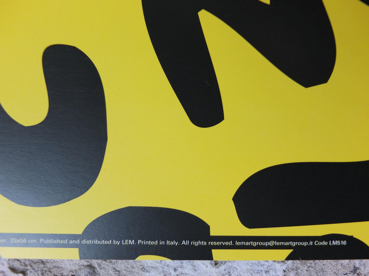 1990 Keith Haring Poster, Yellow untitled 1990, long yellow poster with black figures and symbols, Pop Art, Street, wall decor