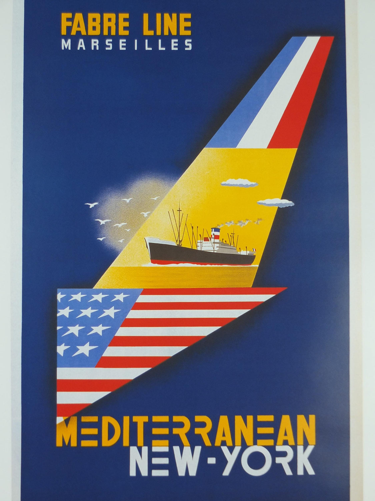 1997 Mediterranean Cruise Travel Poster, France to New York by J Tonelli, Europe, Fabre Line Marsellies, Cruise Advertising, wall art decor