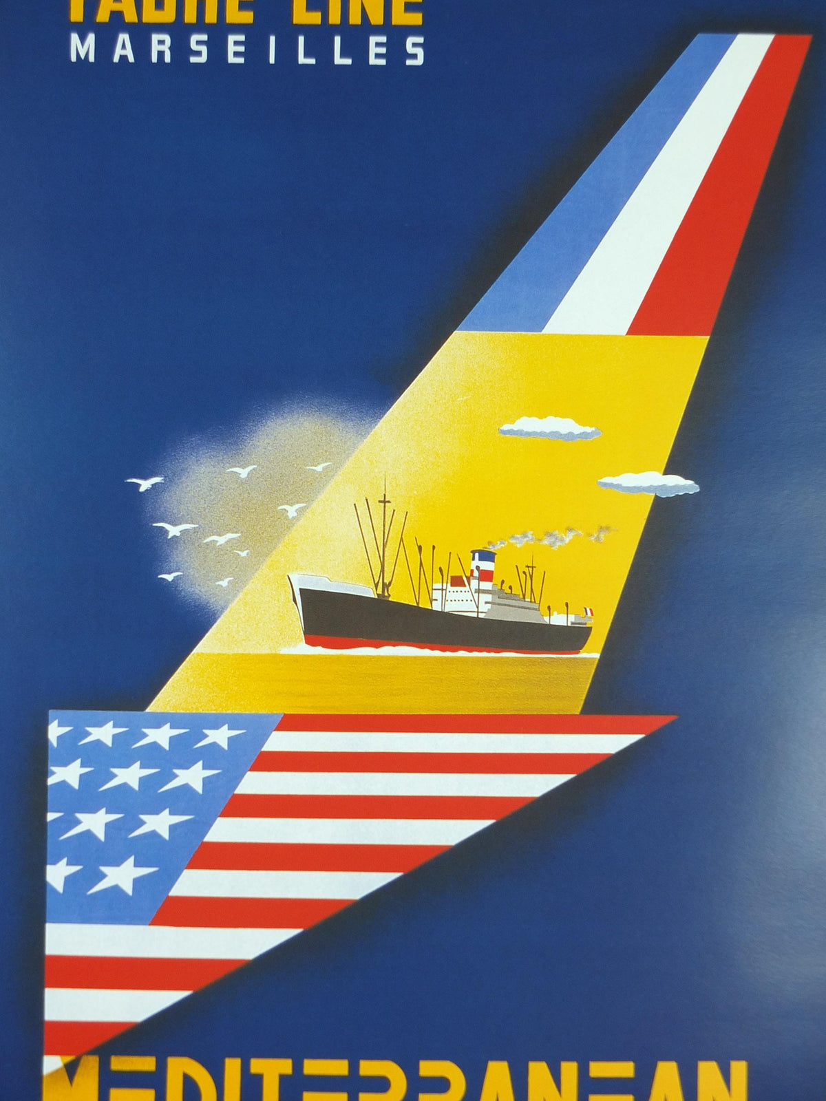 1997 Mediterranean Cruise Travel Poster, France to New York by J Tonelli, Europe, Fabre Line Marsellies, Cruise Advertising, wall art decor