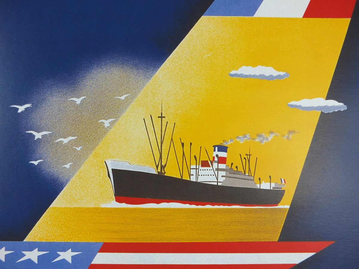 1997 Mediterranean Cruise Travel Poster, France to New York by J Tonelli, Europe, Fabre Line Marsellies, Cruise Advertising, wall art decor