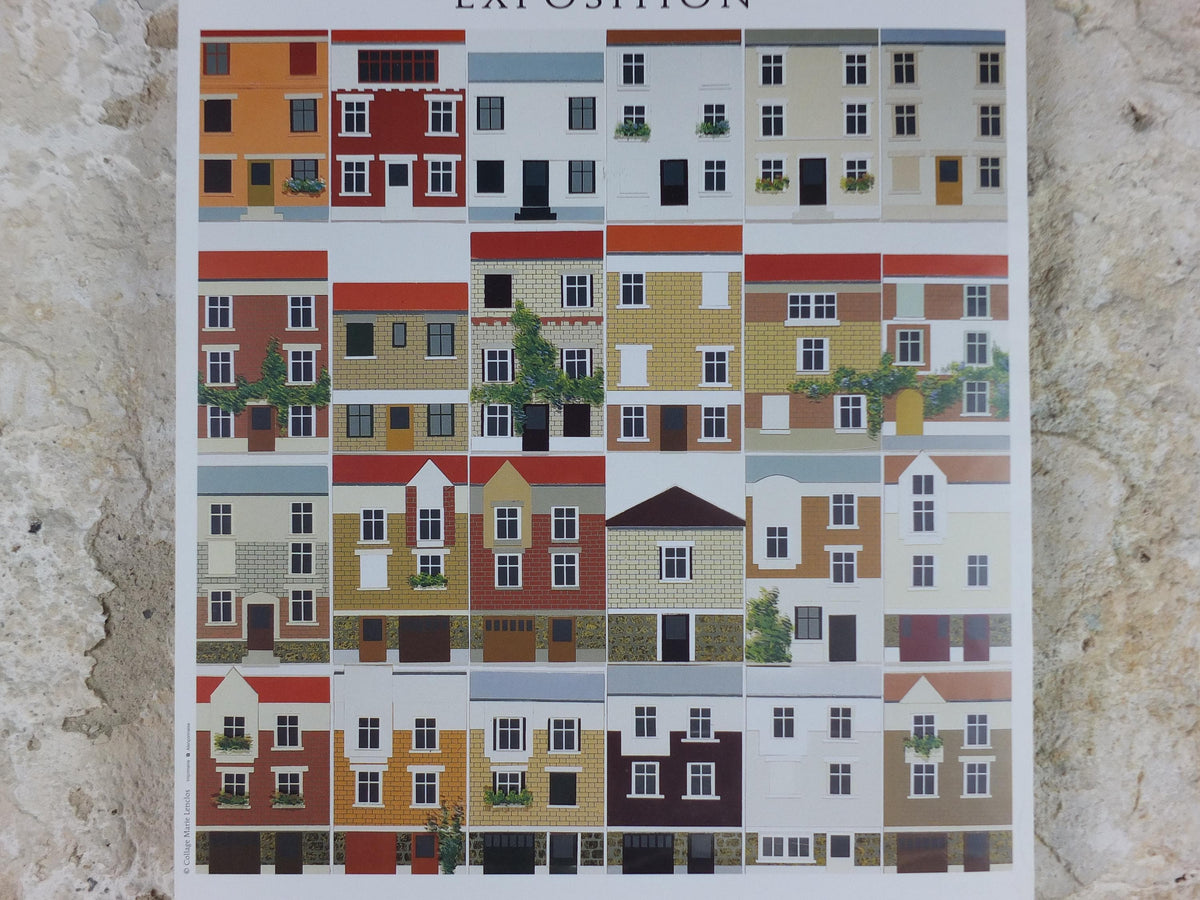 1998 Paris Homes & Houses Poster, Hameaux, Villas et Cites de Paris, European architecture and cityscapes, French painter, wall art decor