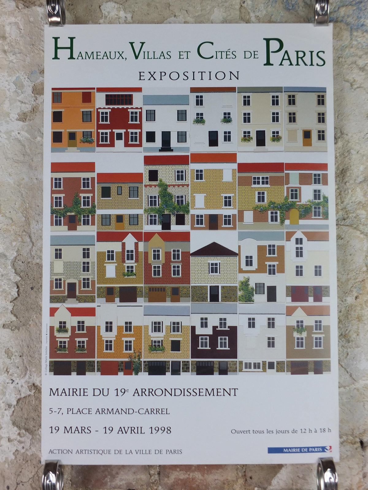 1998 Paris Homes & Houses Poster, Hameaux, Villas et Cites de Paris, European architecture and cityscapes, French painter, wall art decor