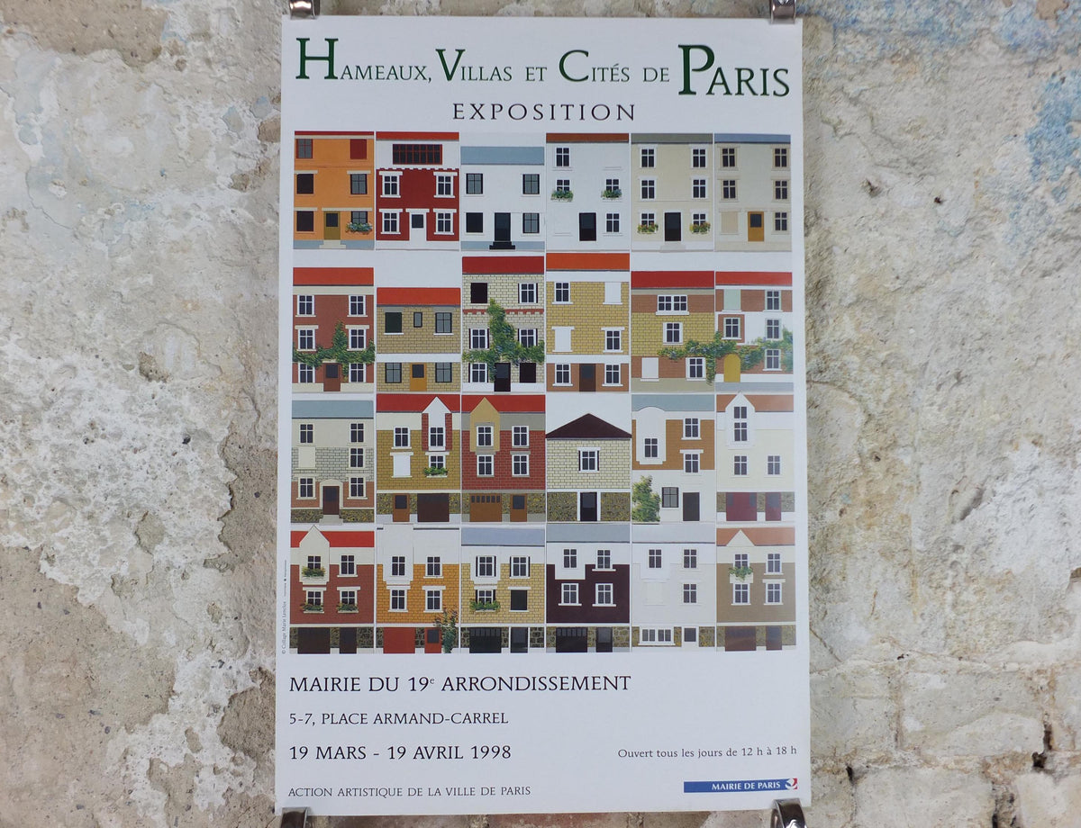1998 Paris Homes & Houses Poster, Hameaux, Villas et Cites de Paris, European architecture and cityscapes, French painter, wall art decor