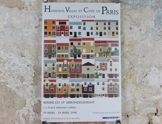 1998 Paris Homes & Houses Poster, Hameaux, Villas et Cites de Paris, European architecture and cityscapes, French painter, wall art decor