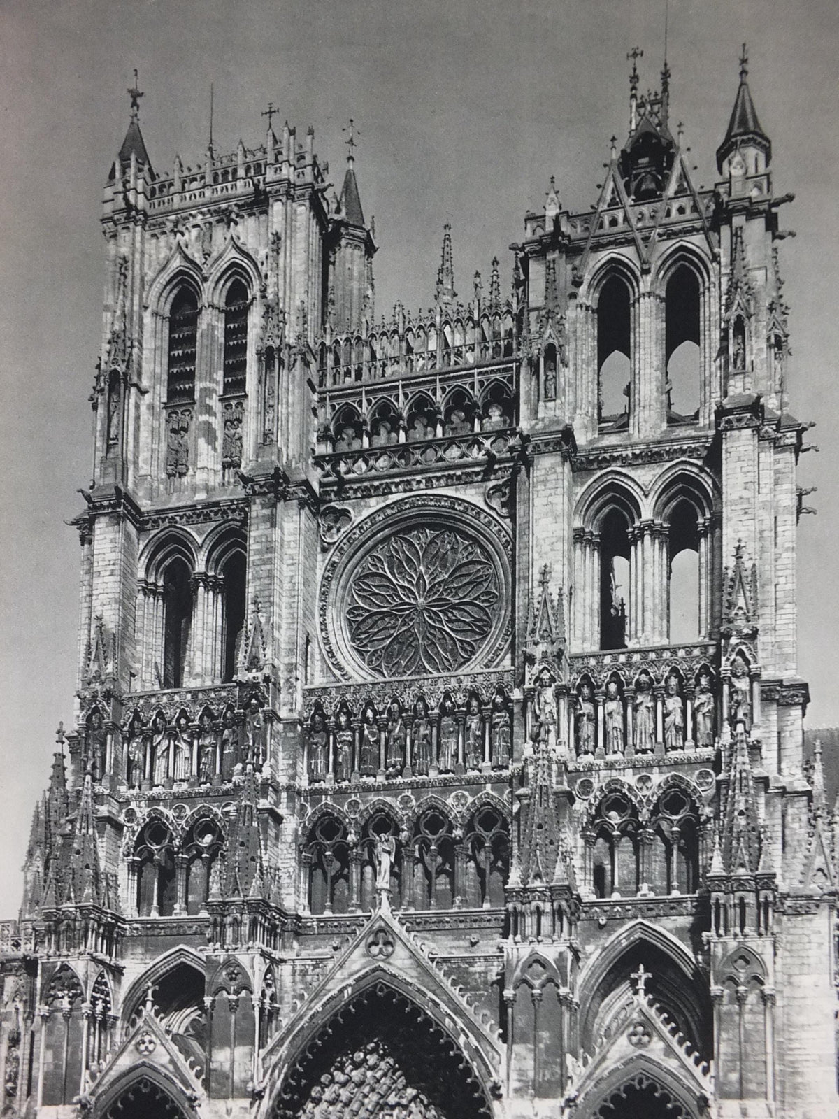 1950s Amiens Cathedral France Poster, Gothic Church printed by French Tourist Office, monochrome travel wall art decor