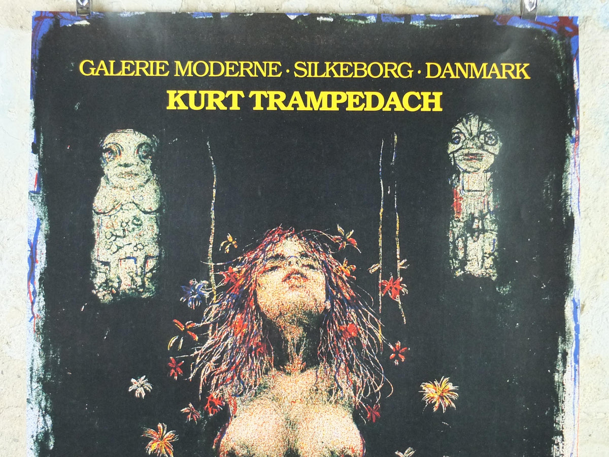 Signed 1990 Kurt Trampedach Poster, The Flower Girl, Blomsterpige, signed in gold ink, Cubism Surrealism, gallery exhibition, wall art decor