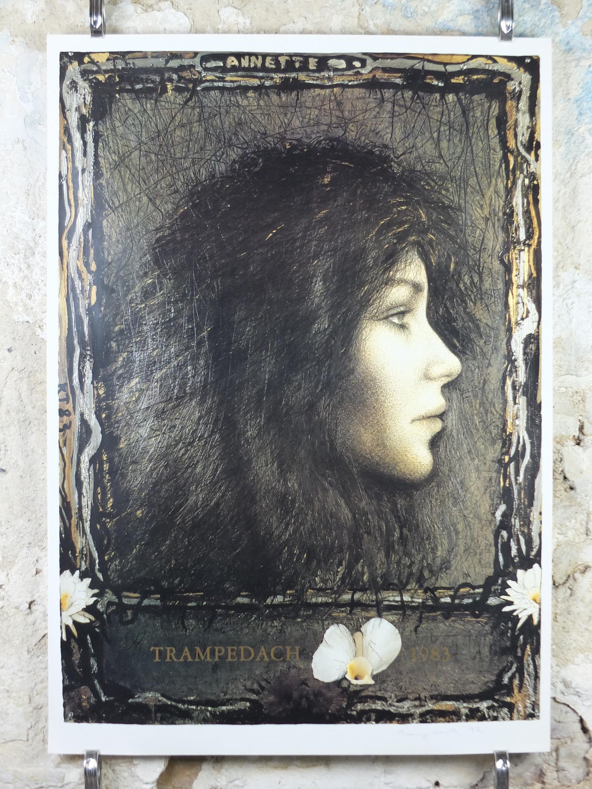 Signed 1983 Kurt Trampedach Poster, Annette, hand signed in 1992, dark and brooding portrait, gallery exhibition, wall art decor