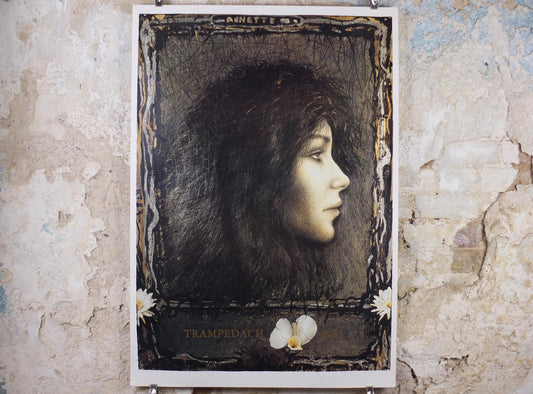Signed 1983 Kurt Trampedach Poster, Annette, hand signed in 1992, dark and brooding portrait, gallery exhibition, wall art decor
