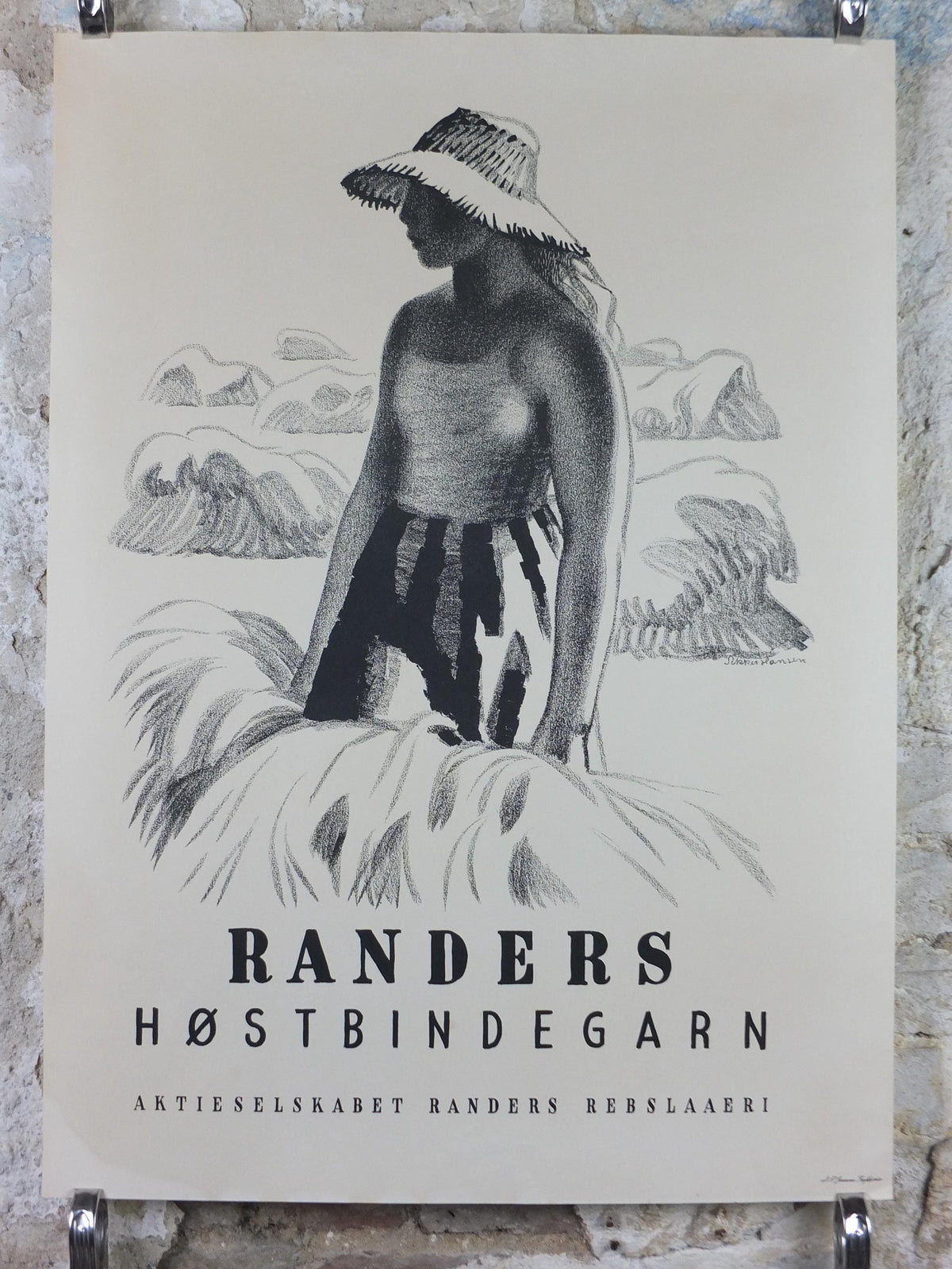 1952 Aage Sikker-Hansen Poster, Randers Denmark, Woman working in wheat fields, Agriculture and farming, Scandanavian, wall art decor