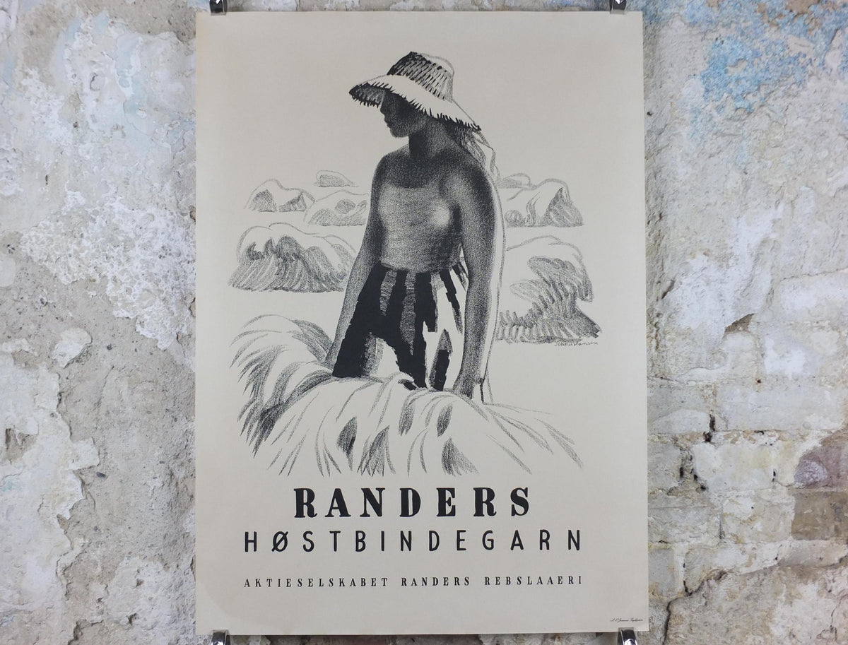 1952 Aage Sikker-Hansen Poster, Randers Denmark, Woman working in wheat fields, Agriculture and farming, Scandanavian, wall art decor