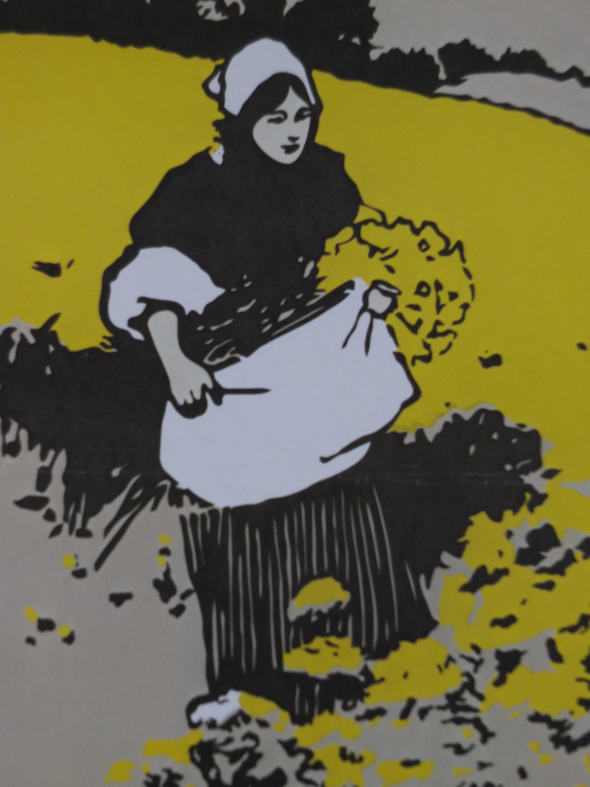 1970s Colemans Mustard Poster, woman gathering yellow flowers, Kitchen decoration or Kitchenalia print wall art decor