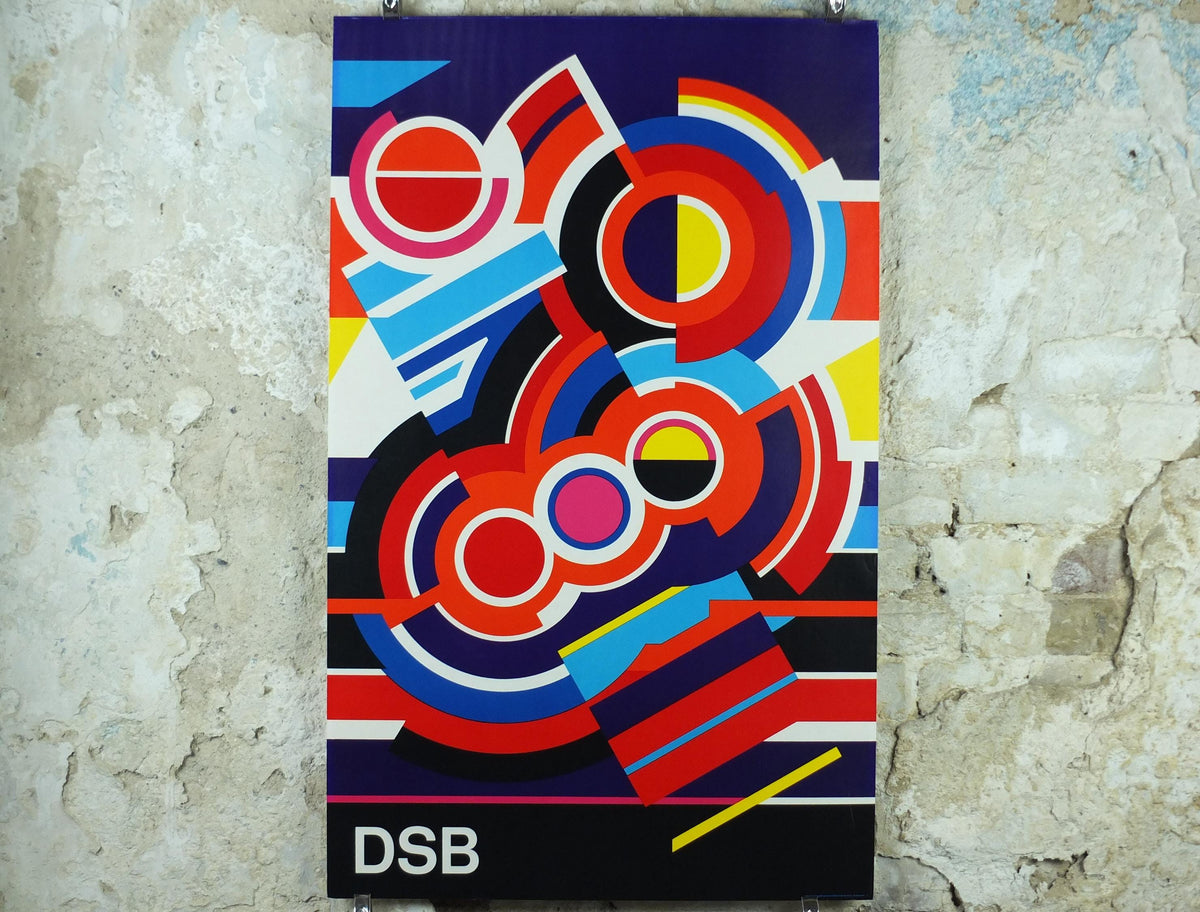 1982 DSB Danish State Rail Poster, by Henning Damgård Sørensen for Danske Statsbaner, geometric abstract movement, wall art decor