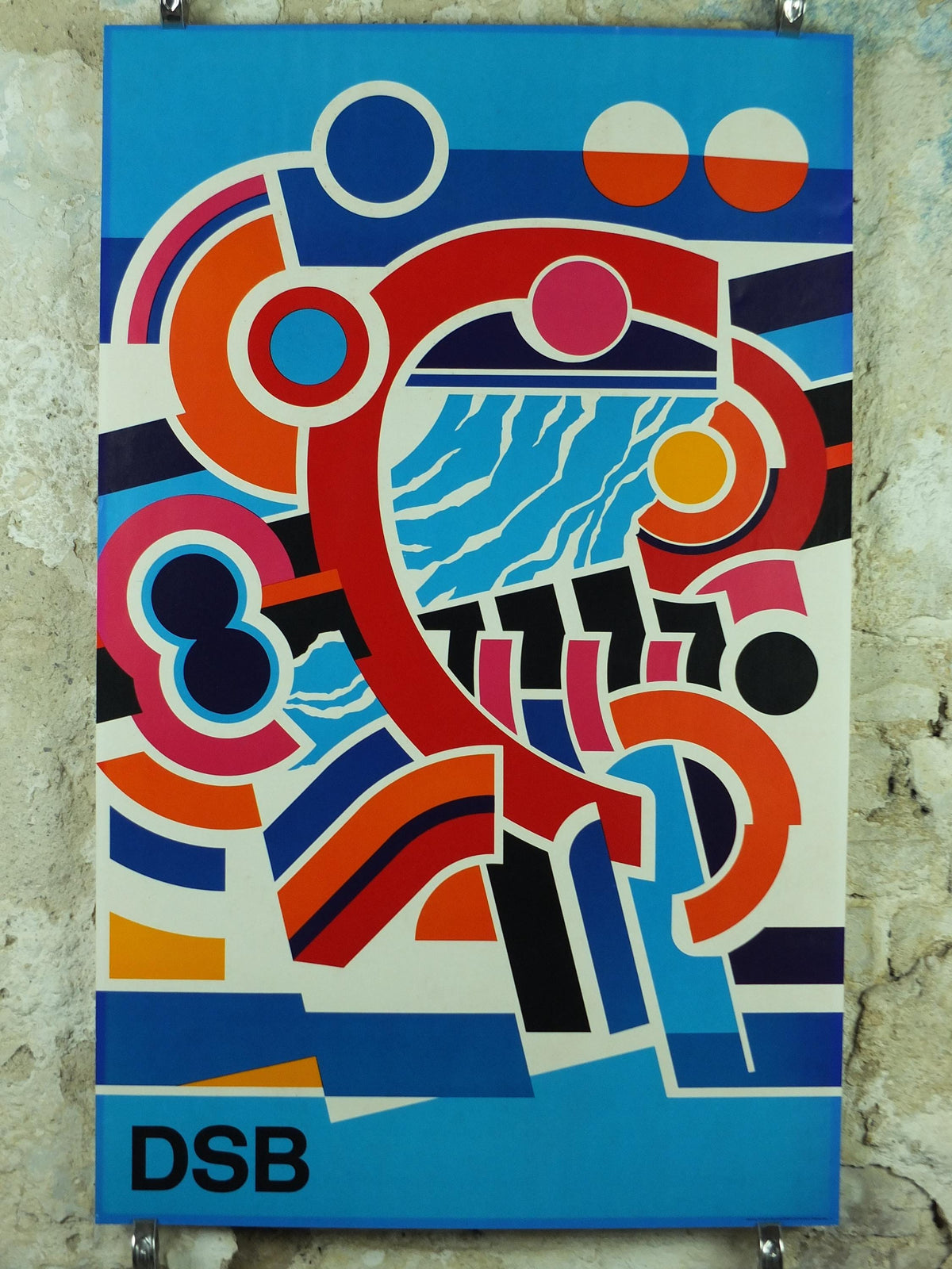 1982 DSB Danish State Rail Poster, by Henning Damgård Sørensen for Danske Statsbaner, geometric abstract movement, wall art decor