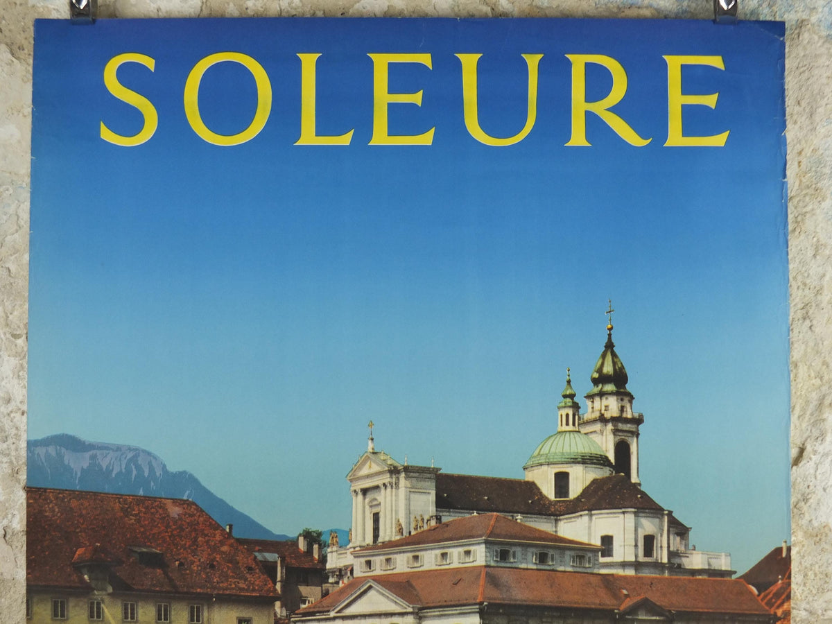 1960s Solothurn Poster, Soleure Switzerland, Cathedral of Saint Ursus on the River Aare, Suisse Schweiz Travel poster, wall art decor