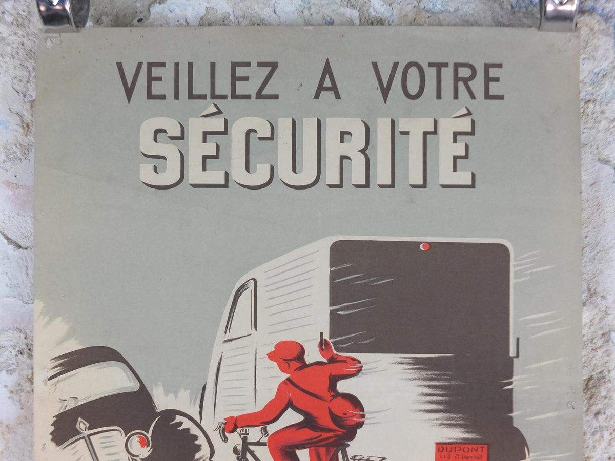 1950s SNCF cycle safety poster, avoiding serious mistakes, by R Iaine, industrial, train rail dangers, retro wall art decor