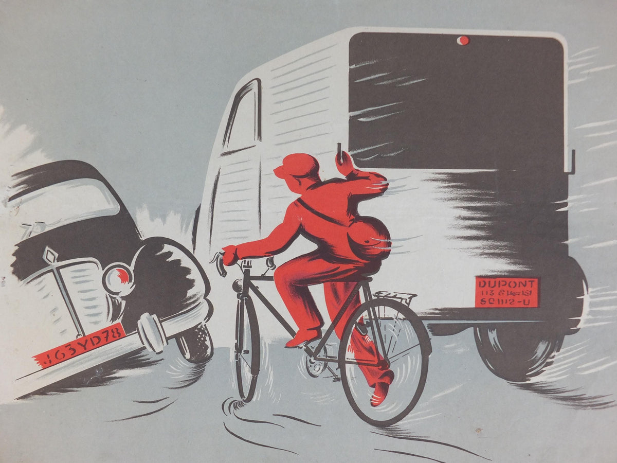 1950s SNCF cycle safety poster, avoiding serious mistakes, by R Iaine, industrial, train rail dangers, retro wall art decor
