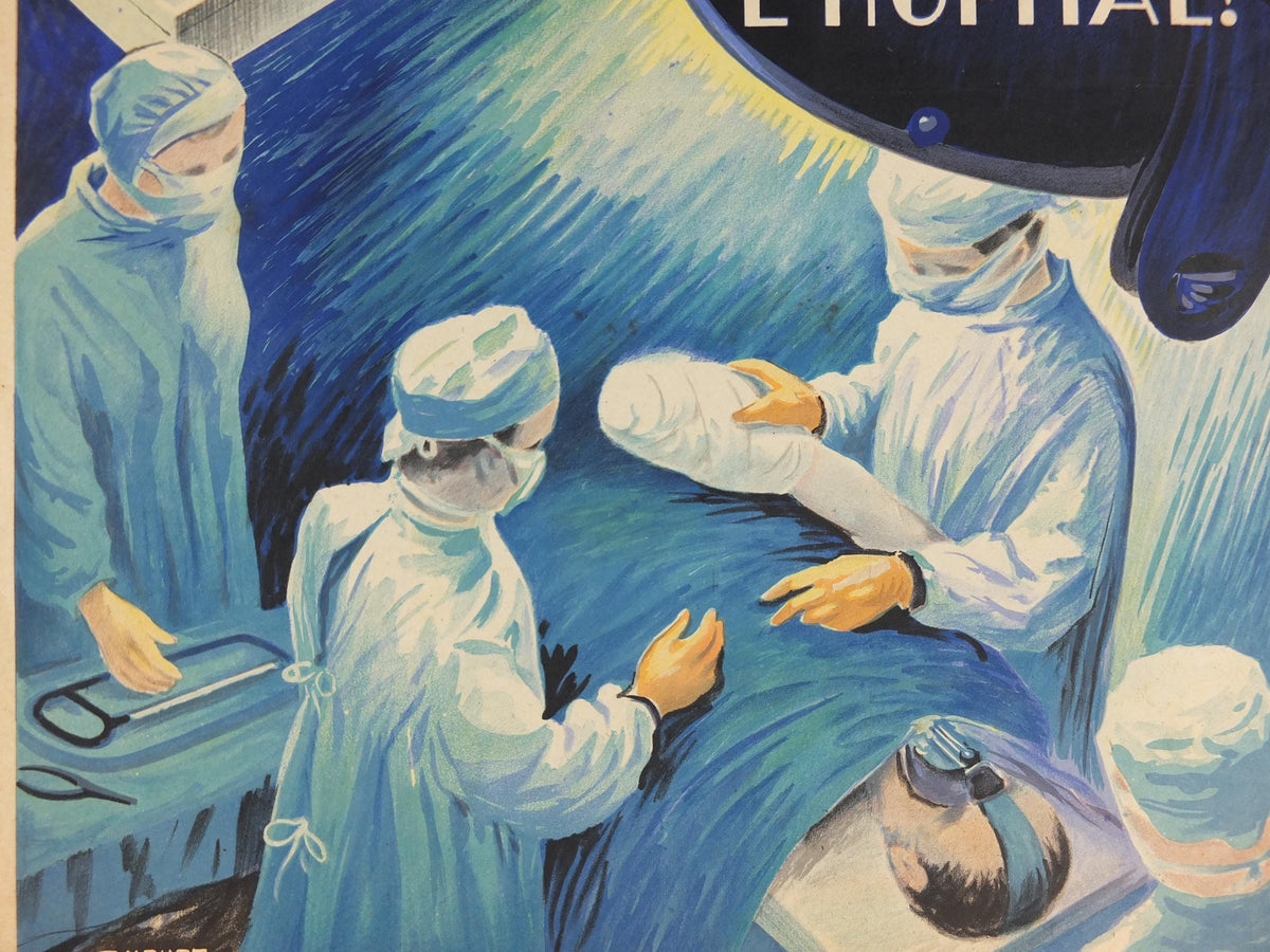 1950s Vintage First Aid French, bandages, theatre surgery, doctors, by Durupt, first aid kit, health dangers, retro wall art decor