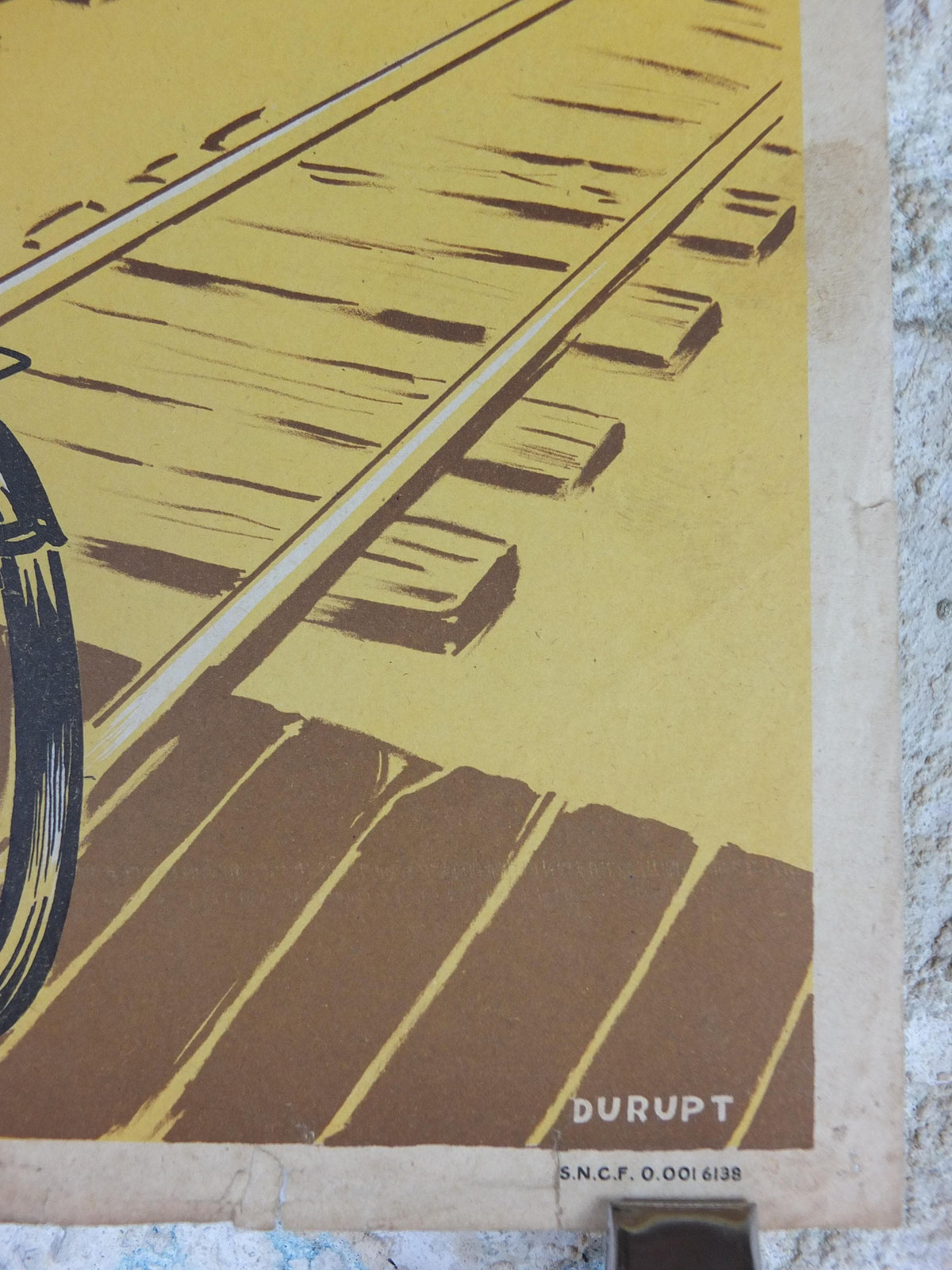 1950s SNCF cycle safety poster, Follow the cycle paths, by Durupt, industrial, train rail dangers, retro wall art decor