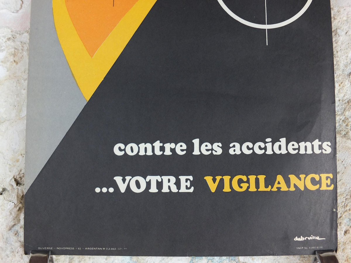 1950s Vintage SNCF French safety poster, Watching eyes, vigilance, by Dubruille, industrial, train rail dangers, retro wall art decor