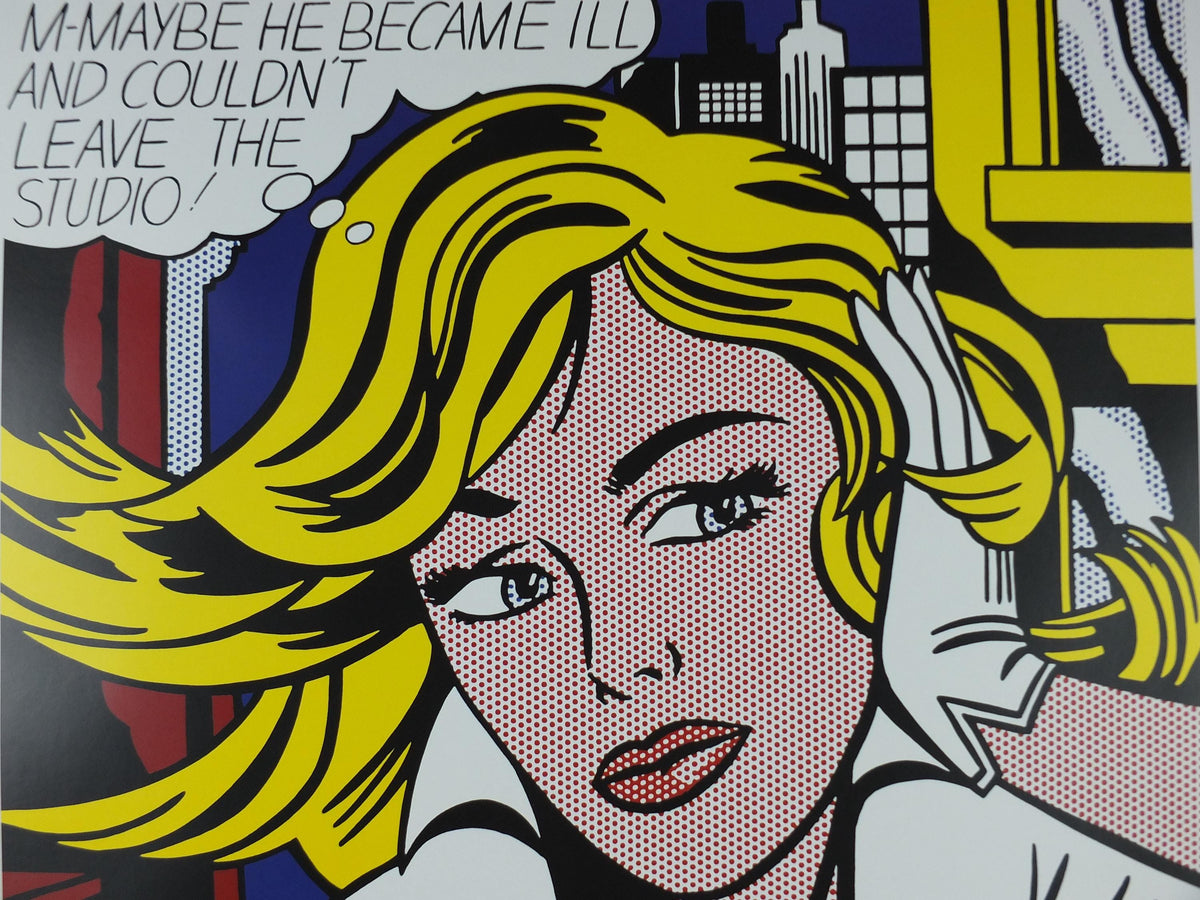2000s Roy Lichtenstein Poster, "M-Maybe" 1965, Museum Ludwig Koln, Maybe in Cologne, Gallery Exhibition wall art decor and memorabilia