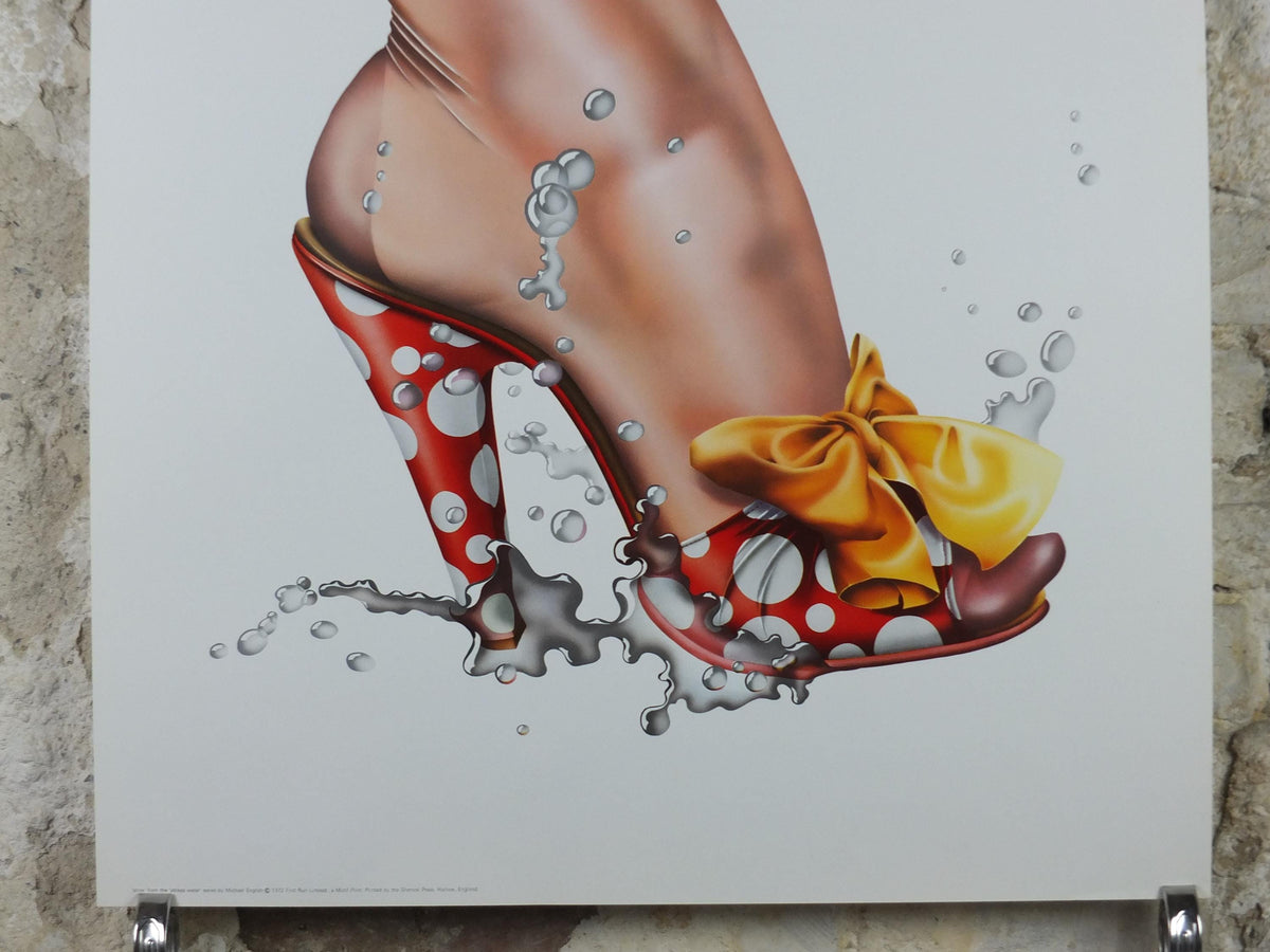 1972 Michael English Poster, Shoe from the "strikes water" series, High Heels, Gallery Exhibition wall art decor and memorabilia