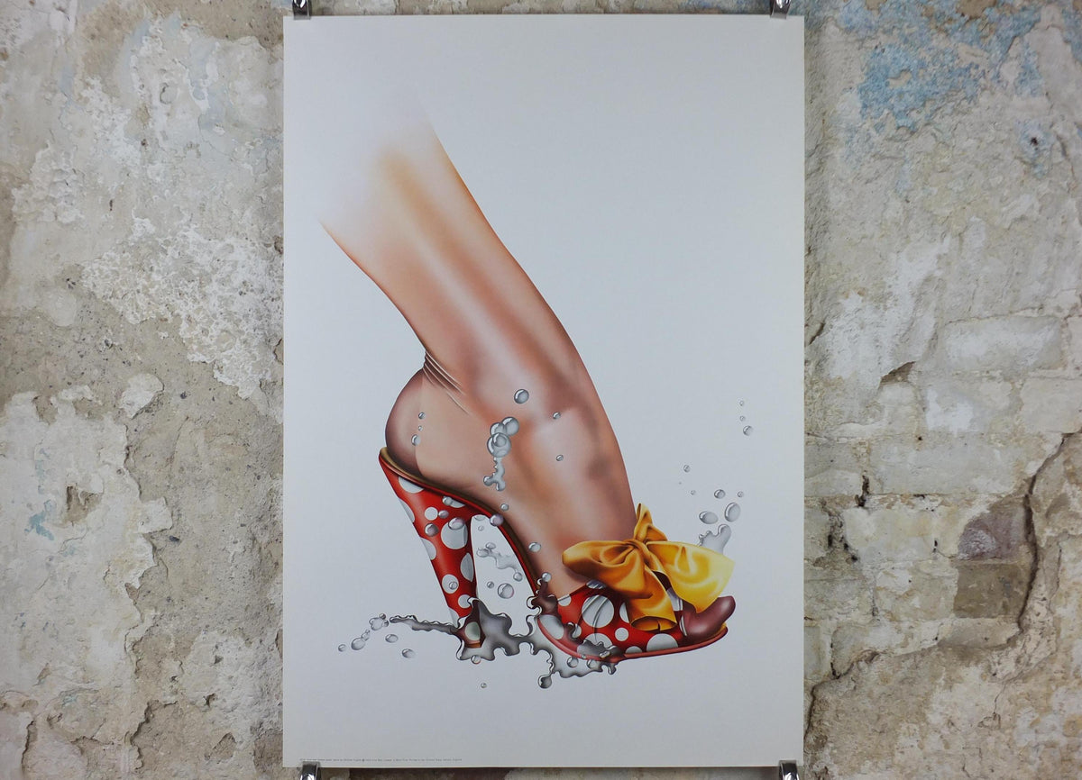 1972 Michael English Poster, Shoe from the "strikes water" series, High Heels, Gallery Exhibition wall art decor and memorabilia