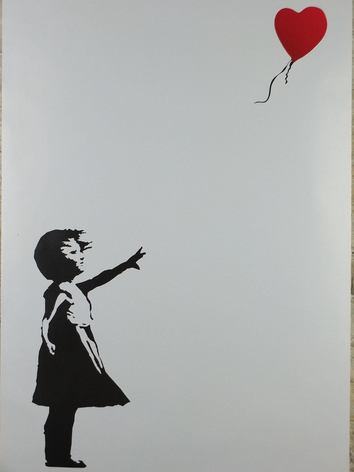 2000s Banksy Poster, Girl with Balloon, Red heart balloon, London, Pop Art gallery exhibition, wall art decor